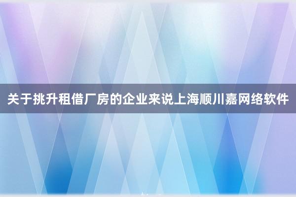 关于挑升租借厂房的企业来说上海顺川嘉网络软件
